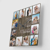 あなたは1引用文12フォトブラウンウッド スクエア壁時計 (傾斜)