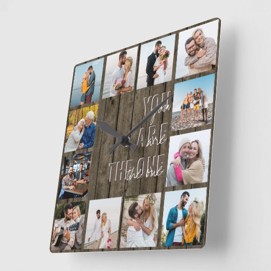 あなたは1引用文12フォトブラウンウッド スクエア壁時計 (傾斜)