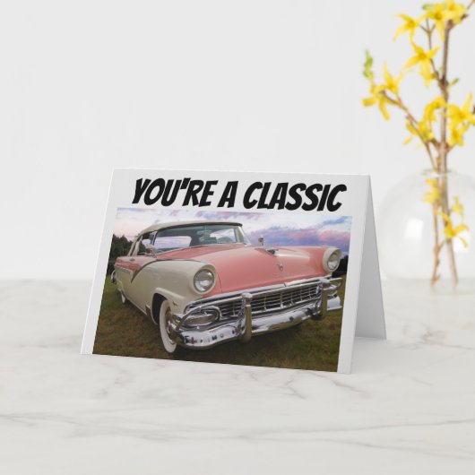 あなたはAクラシックヴィンテージピンクカー誕生日カード カード (黄色い花)