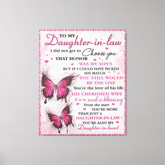 あなたはDIL蝶も私の娘 – ハート キャンバスプリント (正面)