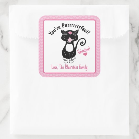 あなたはPurrfect黒猫バレンタインデーハートピンク スクエアシール (バッグ)