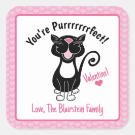 あなたはPurrfect黒猫バレンタインデーハートピンク スクエアシール