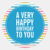 あなたへのハッピーバースデーカラフルストライプの ラウンドシール (正面)