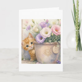 あなたへのフラワー ～ かわいいオレンジの子猫と野の花 カード