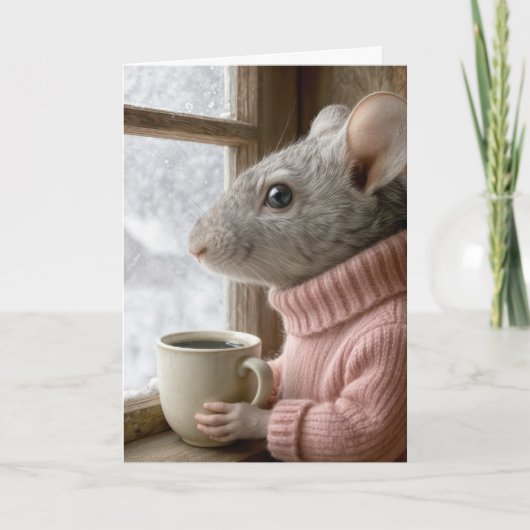 あなたへの想い カップのコーヒーを持つネズミ カード (正面)