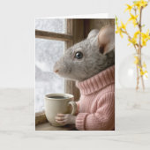 あなたへの想い カップのコーヒーを持つネズミ カード (黄色い花)