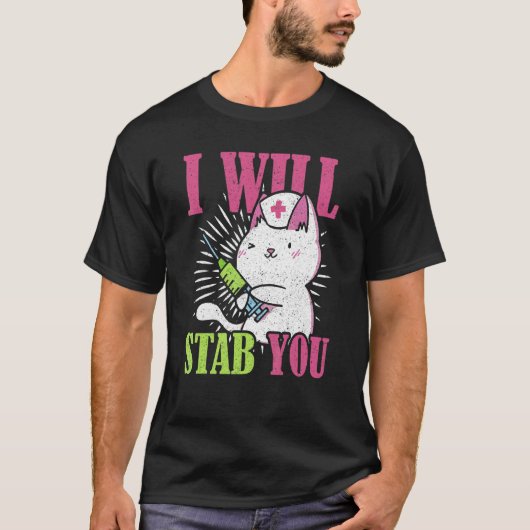 あなたを刺す猫看護師 Tシャツ (正面)