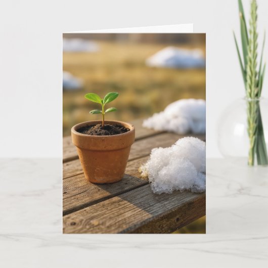 あなたを想う雪が積もった鉢植えの植物 カード (正面)