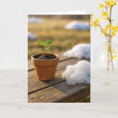あなたを想う雪が積もった鉢植えの植物 カード (黄色い花)