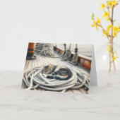 あなたを想う タビー猫のロープの上で眠る カード (黄色い花)