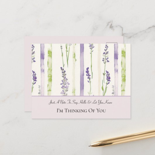 あなたを想う ラベンダーの花のストライプ ポストカード (正面/裏面インサイチュ)