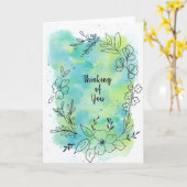 あなたを想う 青いターコイズの水彩花の空白カード カード (黄色い花)