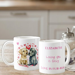 あなたを愛するキュートな犬たち 名前入り ピンク コーヒーマグカップ