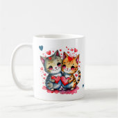 あなたを愛するキュートな猫 名前入り ブルー コーヒーマグカップ (左)