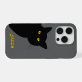あなたを歓迎する黄色い目の黒猫のカスタム iPhoneケース (裏面横)