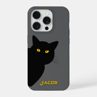 あなたを歓迎する黄色い目の黒猫のカスタム iPhone 15 PROケース
