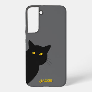 あなたを歓迎する黄色い目の黒猫のカスタム SAMSUNG GALAXY S22+ケース
