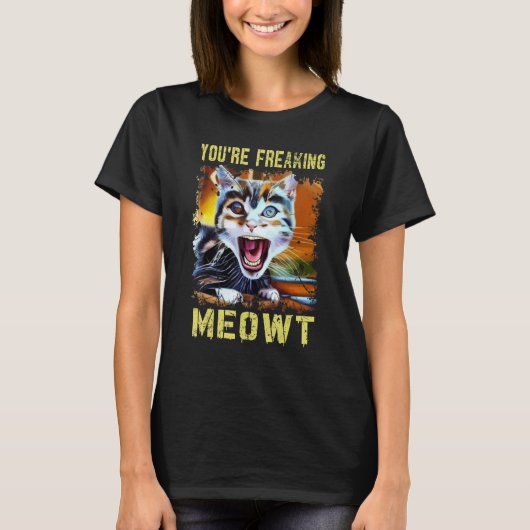 あなたを猫ビビらせてる 猫 ミーム にゃー 笑点 猫 アート Tシャツ (正面)