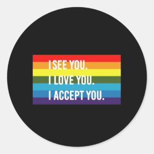 あなたを見て愛して受け入れる ゲイ プライド LGBT シャツ ラウンドシール