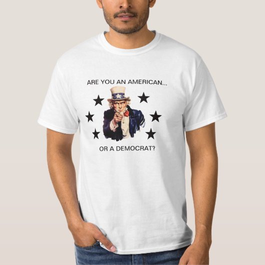 あなたアメリカ人または民主党員はですか。 Tシャツ (正面)