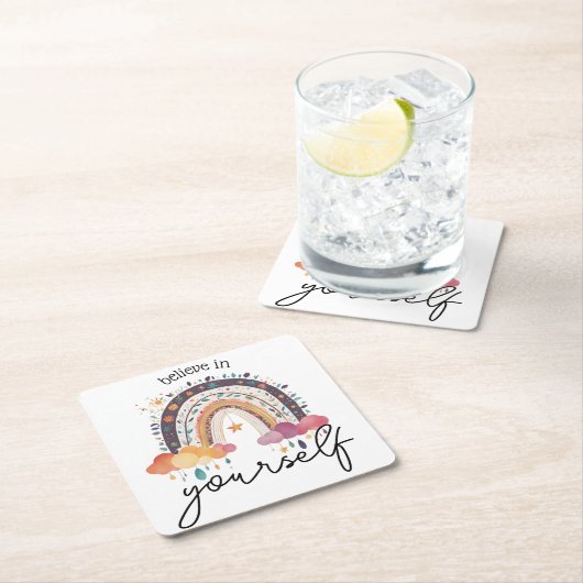 あなた信じ前向き自身で肯定ギフトの母 スクエアペーパーコースター (インサイチュ)