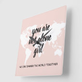 あなた前向きは一人の女の子モチベーション引用文 スクエア壁時計 (傾斜)