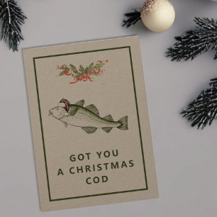 あなた得はクリスマスコッドのおもしろい魚釣りフラット シーズンカード
