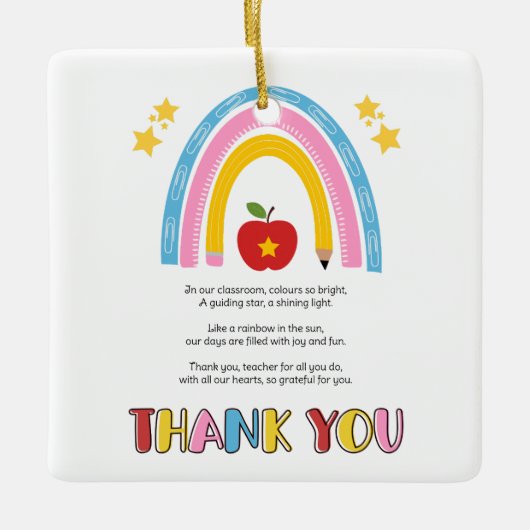 あなた感謝してい先生レインボーりんご星詩 セラミックオーナメント (正面)
