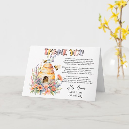 あなた感謝してい先生鑑賞はちみつビー詩 カード (黄色い花)