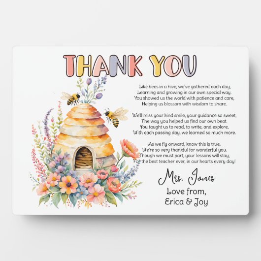 あなた感謝してい先生鑑賞はちみつビー詩 フォトプラーク (正面)