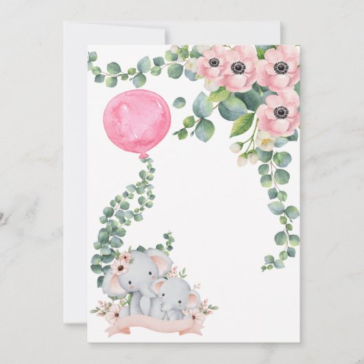あなた空白の自身のピンクの風船ユーカリを追加 招待状 (正面)