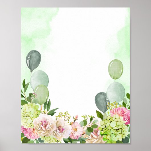 あなた空白の自身の緑のあじさいピンクの花模様を追加 ポスター (正面)
