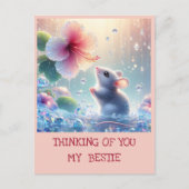 あなた考えのピンクの赤面花の神秘的なマウス ポストカード (正面)