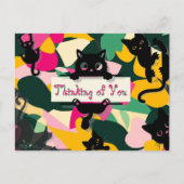 あなた考えの猫とお洒落花模様 ポストカード (正面)