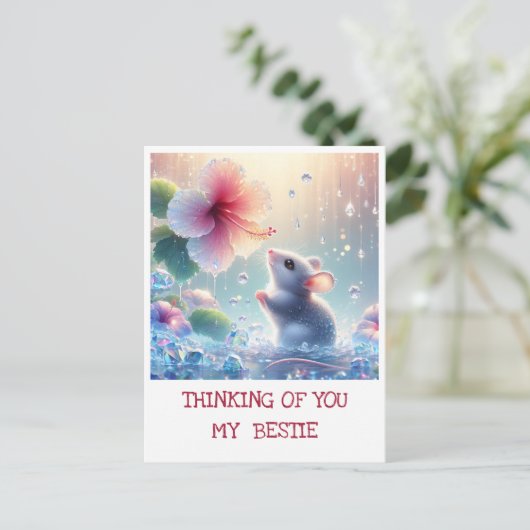 あなた考えの白い神秘的なマウスピンクのハイビスカス ポストカード (スタンド正面)