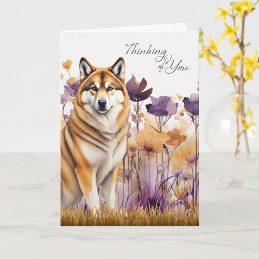 あなた考えの秋田犬の花 カード (黄色い花)