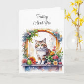 あなた考えの |花が咲く窓の猫 カード (黄色い花)