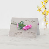 あなた考えるのピンクのバラの花束と足跡 カード (黄色い花)