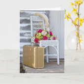 あなた考えるのレトロなスーツケースと花 カード (黄色い花)