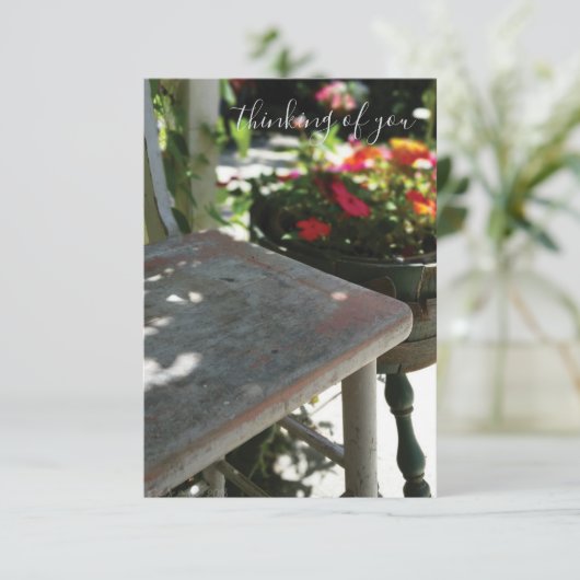 あなた考えるの |アンティーク椅子と花 サンキューカード (スタンド正面)