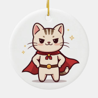 あなた自身がヒーローであれ 可愛い猫のヒーロー セラミックオーナメント