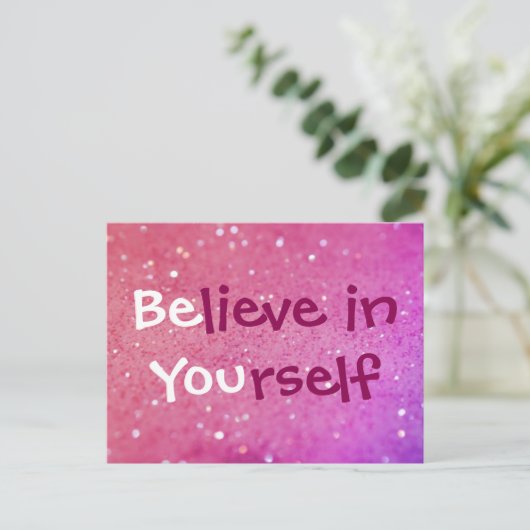 あなた自身で(あります)ピンクのきらめく郵便はがきを信じて下さい ポストカード (スタンド正面)