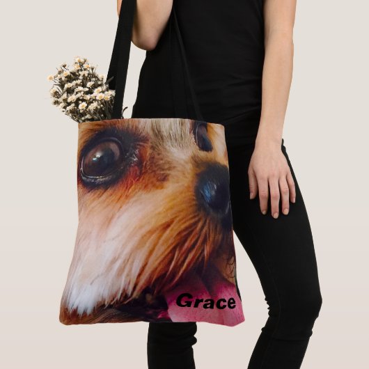 あなた自身のここのイメージのパーソナライズな犬の写真 トートバッグ (クローズアップ)