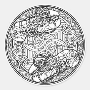 あなた自身のぬり絵帳のデザインのロブスターの海を着色して下さい ラウンドシール