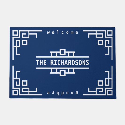 あなた自身のアールデコにレトロの幾何学的なボーダーをして下さい ドアマット (正面)