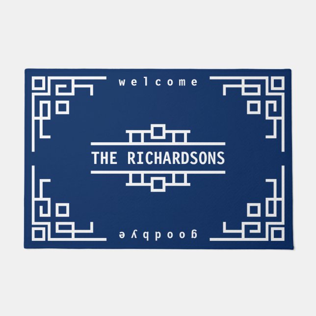 あなた自身のアールデコにレトロの幾何学的なボーダーをして下さい ドアマット (正面)