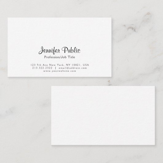 あなた自身のエレガントでモダンでシンプルな白を作成して下さい 名刺 (正面/裏面)