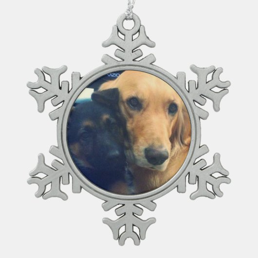 あなた自身のカスタムなペットオーナメントを作成して下さい スノーフレークピューターオーナメント (正面)