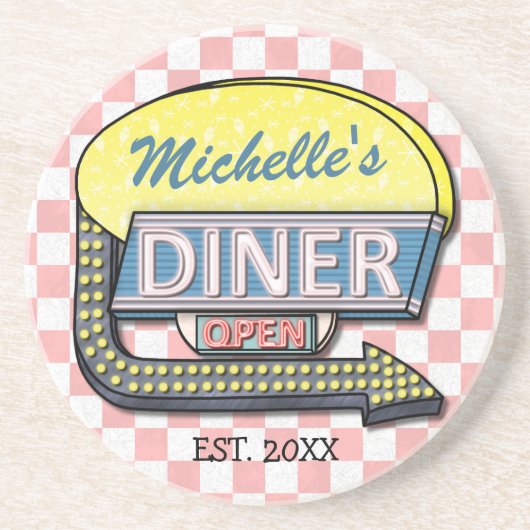 あなた自身のカスタムなレトロの50年代のダイナーの印を作成して下さい コースター (正面)