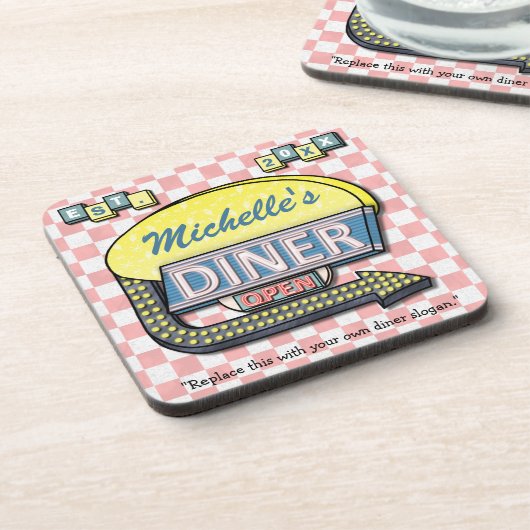 あなた自身のカスタムなレトロの50年代のダイナーの印を作成して下さい コースター (左側)